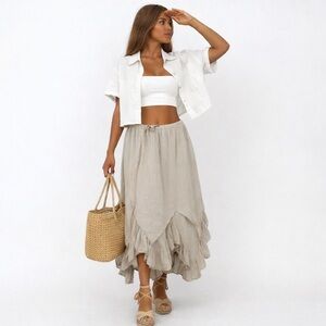 St. Tropez Boho Gauze Flouncy & Flowy Midi Skirt